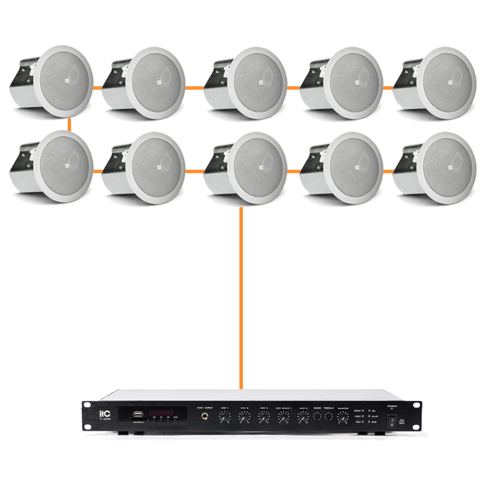 Акустика для магазина 10 потолочных динамика JBL Control 26 белый