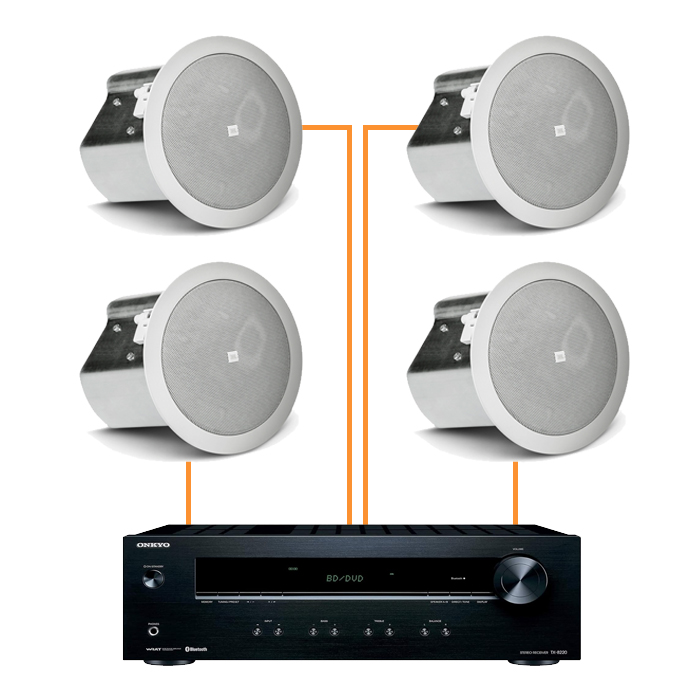 Акустика для магазина 4 потолочных динамика JBL Control 26-Onkyo белый