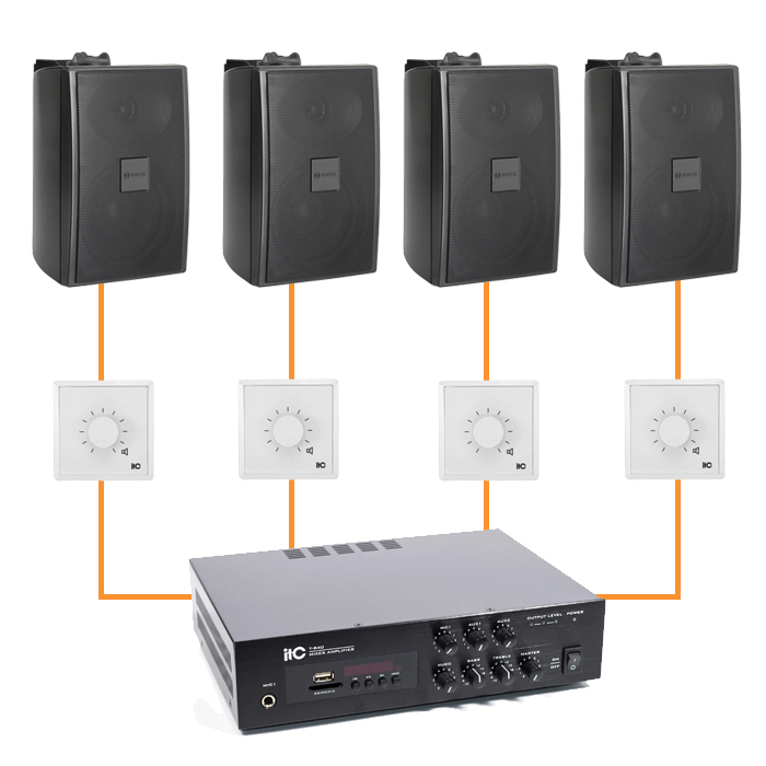 Акустика для офиса 4 настенные колонки BOSCH LB2-UC15 черный | регулятор