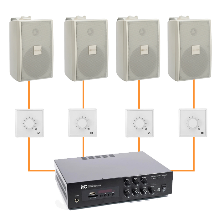 Акустика для магазина 4 настенные колонки BOSCH LB2-UC15 белый | регулятор