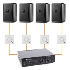 Акустика для ресторана 4 настенные колонки JBL Control 23-1 черный | регулятор