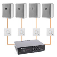 Акустика для ресторану 4 настінні колонки JBL Control 23-1 білий | регулятор