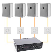 Акустика для ресторана 4 настенные колонки JBL Control 23-1 белый | регулятор