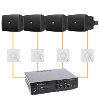 Акустика для ресторана 4 настенные колонки Audac WX502 черный | регулятор