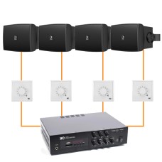 Акустика для ресторана 4 настенные колонки Audac WX502 черный | регулятор