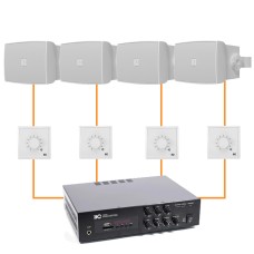 Акустика для ресторана 4 настенные колонки Audac WX502 белый | регулятор