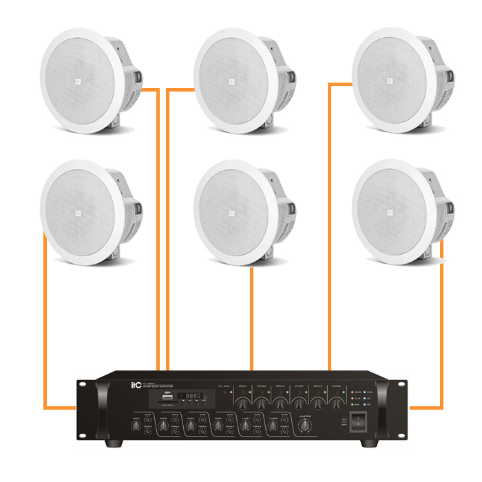 Акустика для магазина 6 потолочных динамика JBL Control 24CT Micro белый | 6 зонн