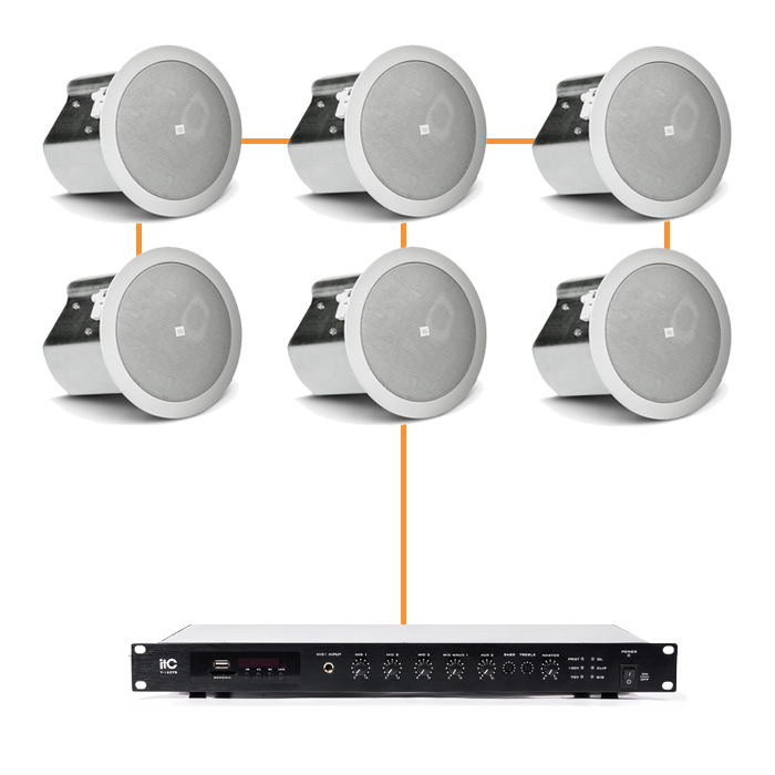 Акустика для магазина 6 потолочных динамика JBL Control 14C/T белый