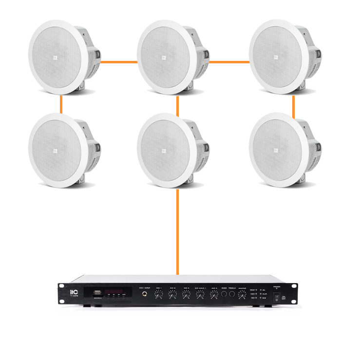 Акустика для магазина 6 потолочных динамика JBL Control 24CT Micro белый