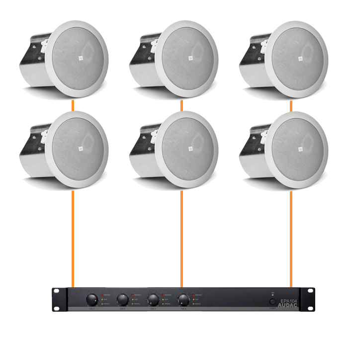 Акустика для магазина 6 потолочных динамика JBL Control 26 белый