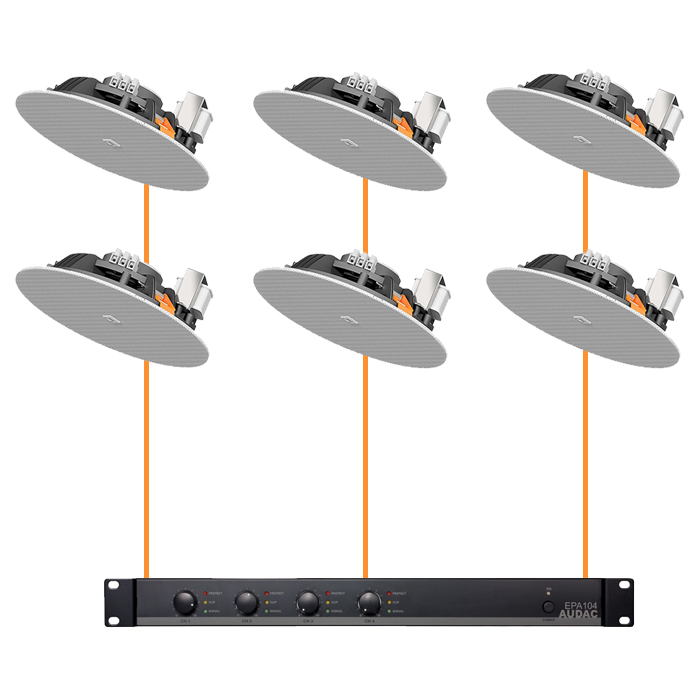 Акустика для магазина 6 потолочных динамика JBL Stage 280C-Audac белый