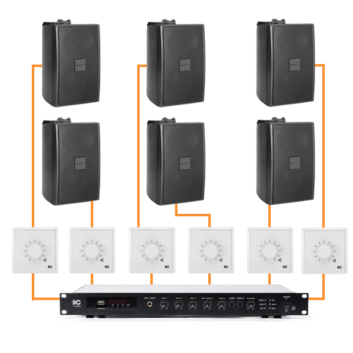Акустика для магазина 6 настенных колонки BOSCH LB2-UC15 черный | регулятор