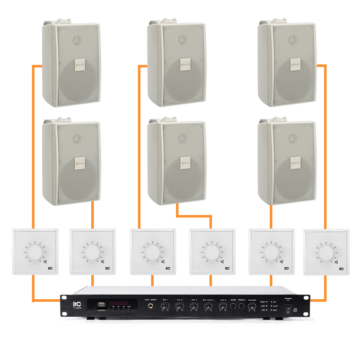 Акустика для офиса 6 настенных колонки BOSCH LB2-UC15 белый | регулятор