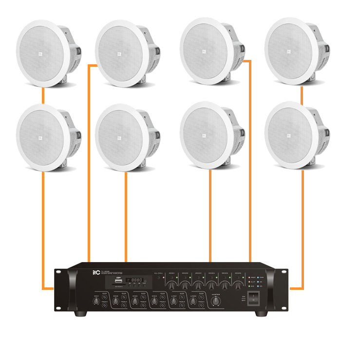 Акустика для офиса 8 потолочных динамика JBL Control 24CT Micro белый | 6 зонн