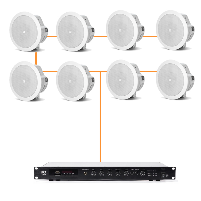 Акустика для магазина 8 потолочных динамика JBL Control 24CT Micro белый