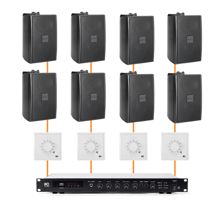 Акустика для магазина 8 настенных колонки BOSCH LB2-UC15 черный | регулятор